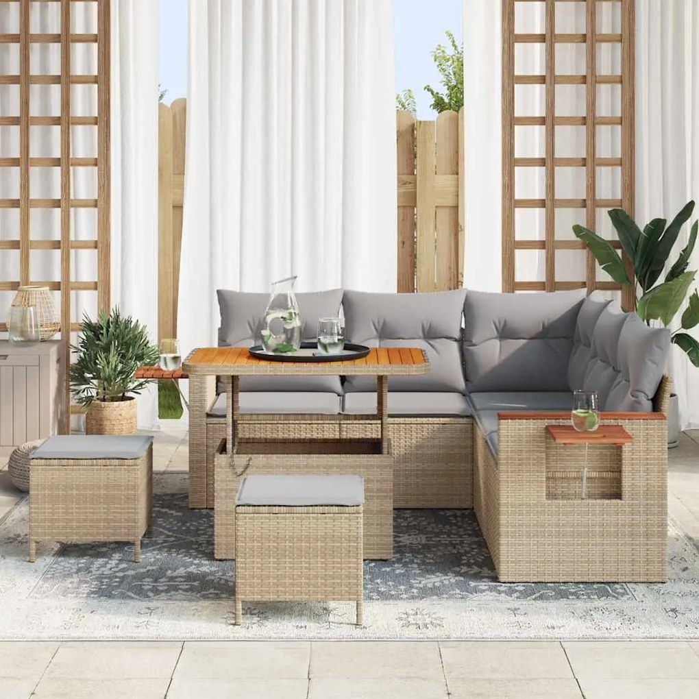 vidaXL Σετ Καναπέ Κήπου 8 pcs μπεζ και ανοιχτό γκρι 90 x 55 x 71 cm