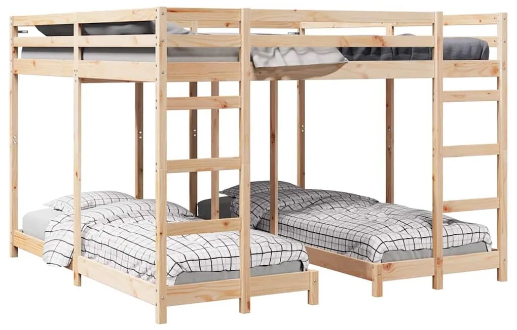 vidaXL Σκελετός Κουκέτας Τριών Επιπέδων Φυσικό 80 / 200 x 200 εκ