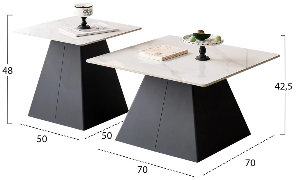 ΣΕΤ 2 ΤΡΑΠΕΖΙΑ ΣΑΛΟΝΙΟΥ QUBER(X) HM18311.02 SINTERED STONE ΤΕΤΡΑΓΩΝΟ--ΒΑΣΕΙΣ ΜΑΥΡΕΣ