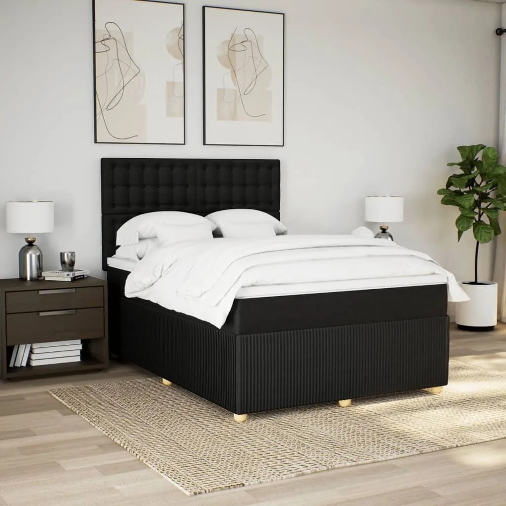 vidaXL Κρεβάτι Boxspring με Στρώμα Μαύρο 140x190 εκ. Υφασμάτινο