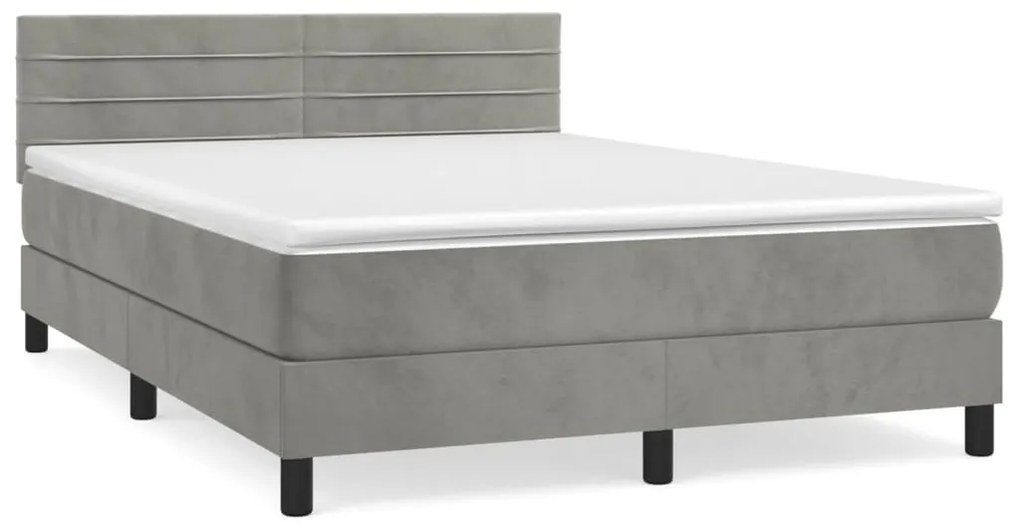 vidaXL Κρεβάτι Boxspring με Στρώμα Ανοιχτό Γκρι 140x190 εκ. Βελούδινο