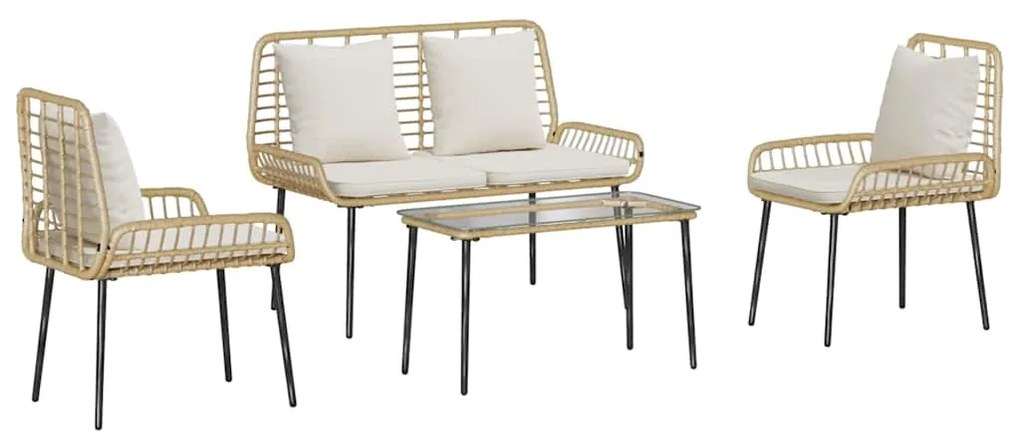 vidaXL ΣΕΤ ΕΠΙΠΛΩΝ ΚΗΠΟΥ με μαξιλάρι 4 pcs Καφέ, Μαύρο, Κρέμα