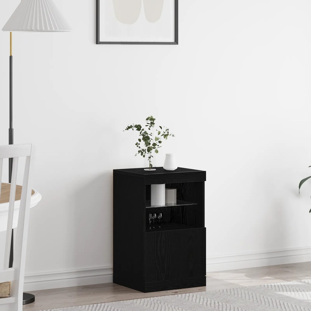 vidaXL Μπουφές με LED Φώτα Μαύρη Δρυς 41x37x67 εκ.
