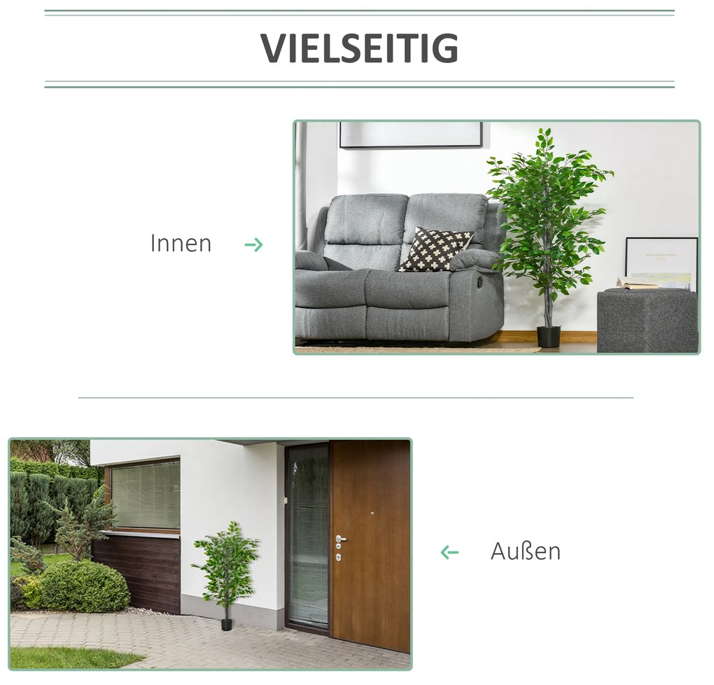 HOMCOM Τεχνητό Δέντρο, Τεχνητό Φυτό Ficus, Ρεαλιστική Εμφάνιση, Τσιμεντένια Γλάστρα, 135 cm, Εύκολη Φροντίδα, Πλαστικό, Πράσινο