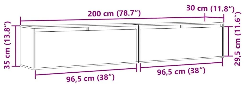 Ντουλάπια Τοίχου 2 τεμ. Λευκά 100x30x35 εκ. Μασίφ Ξύλο Πεύκου - Λευκό