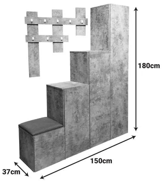 Έπιπλο εισόδου Nenich pakoworld σε γκρι oak απόχρωση 150x37x180εκ
