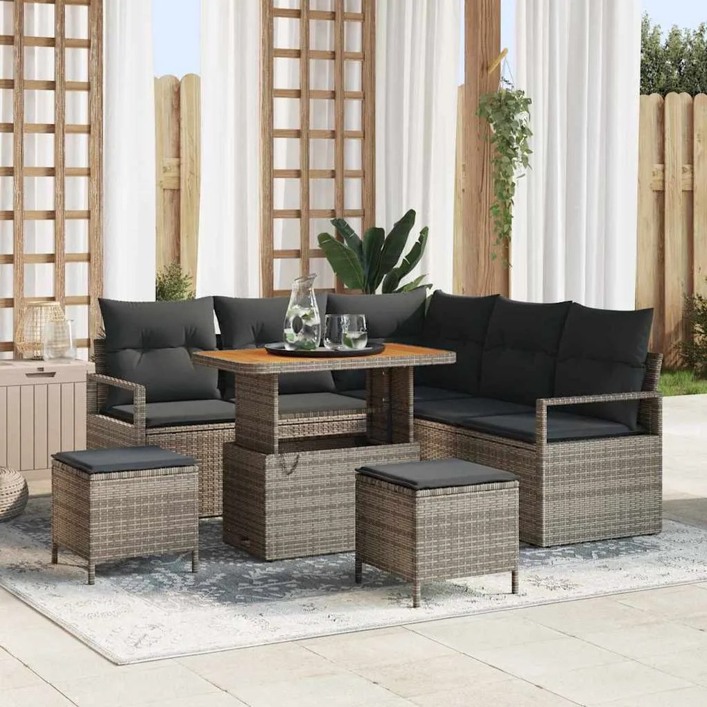 vidaXL Σετ Καναπέ Κήπου με μαξιλάρι 8 pcs Γκρι Πολυ ράταν