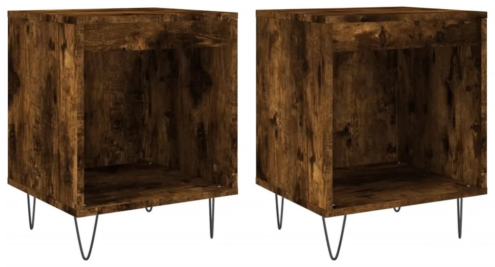 vidaXL Κομοδίνα 2 τεμ. Καπνιστή Δρυς 40 x 35 x 50 εκ. Επεξεργ. Ξύλο