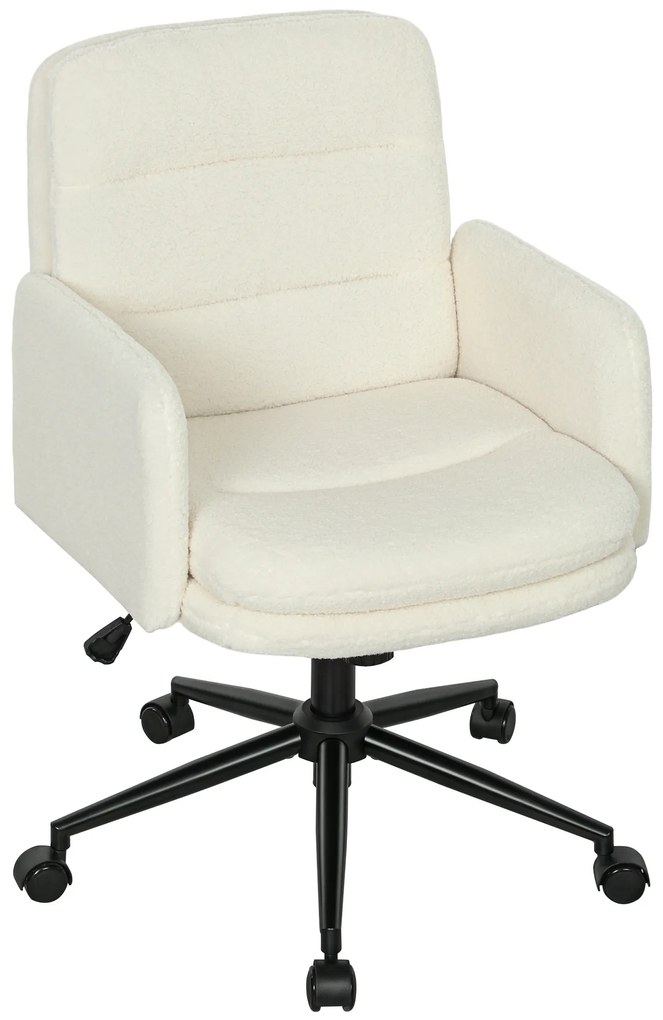 HOMCOM Κινητή καρέκλα γραφείου με κάλυμμα από ύφασμα, μπράτσο, 5 τροχούς, περιστρεφόμενη, Κρεμ Λευκό