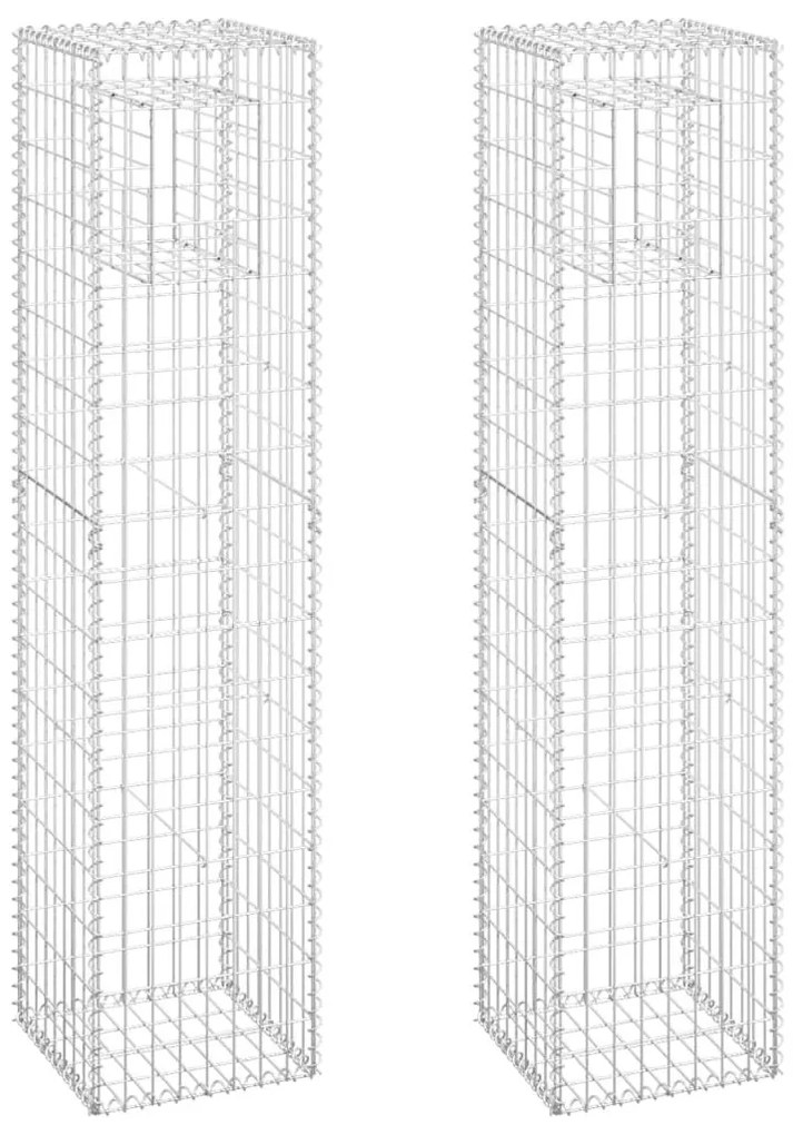 Συρματοκιβώτια Στύλοι 2 τεμ. 40 x 40 x 180 εκ. Σιδερένιοι - Ασήμι