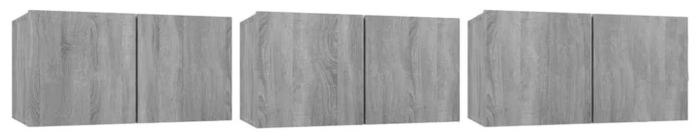 vidaXL Έπιπλα Τηλεόρασης Κρεμαστά 3 τεμ. Γκρι 60x30x30 εκ. Επεξ. Ξύλο