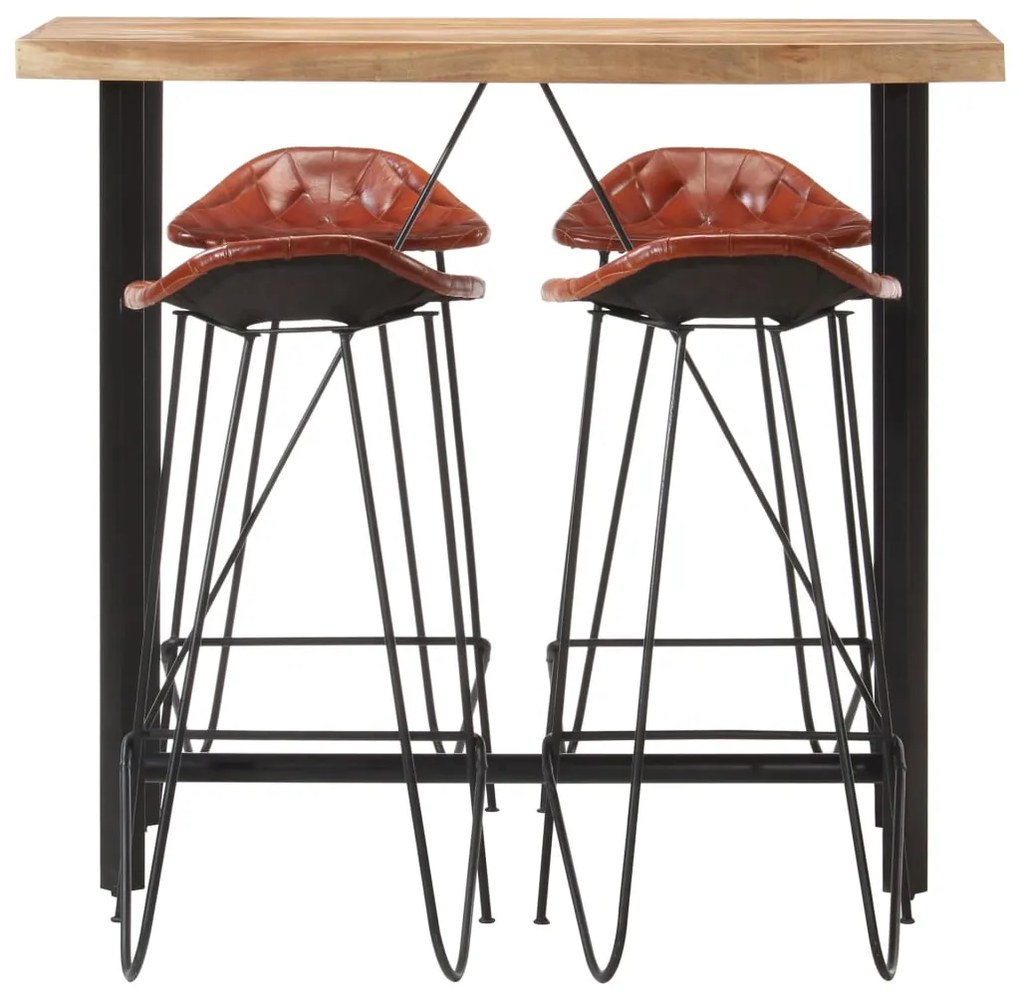 vidaXL Σετ Επίπλων Μπαρ 5 τεμ. Μασίφ Ξύλο / Γνήσιο Δέρμα