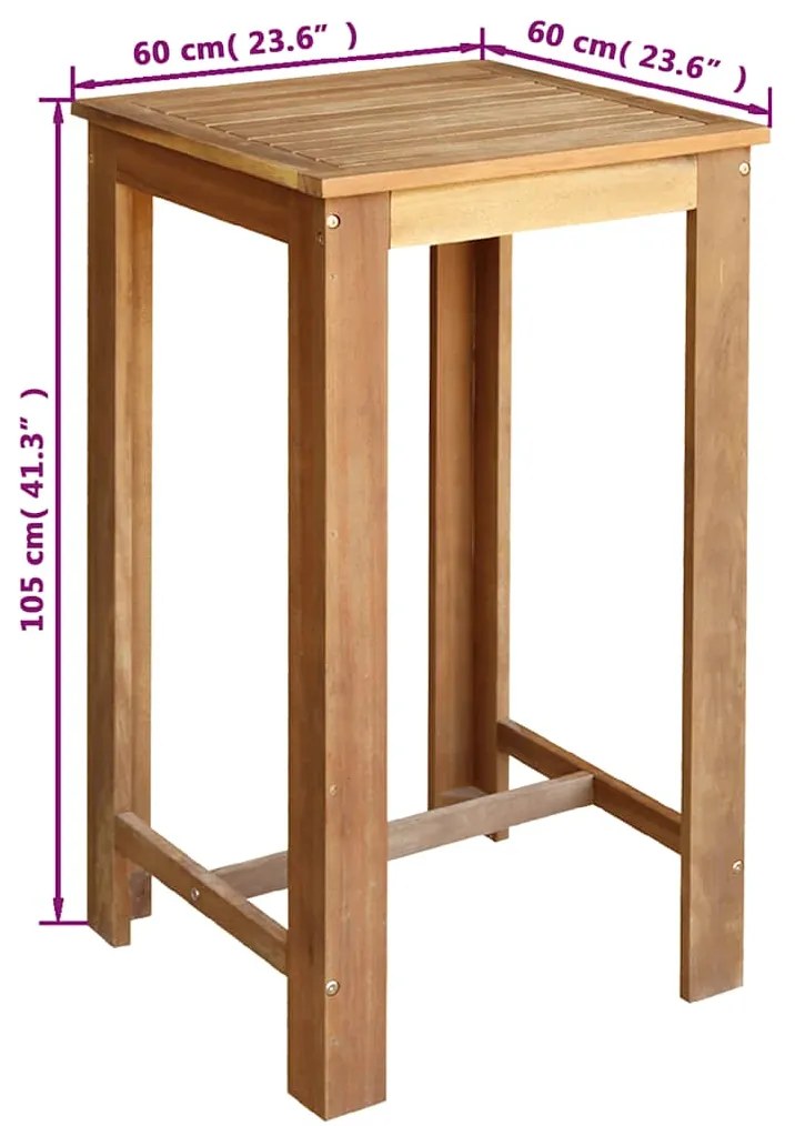 vidaXL Τραπέζι Μπαρ 60 x 60 x 105 εκ. από Μασίφ Ξύλο Ακακίας