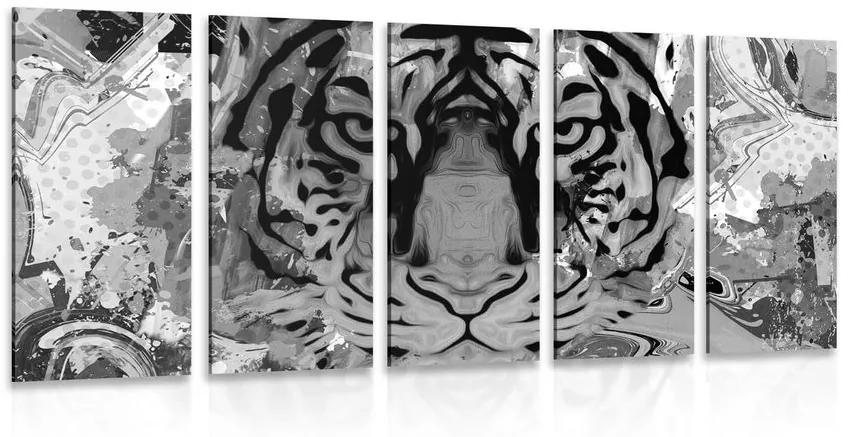 Εικόνα 5 τμημάτων κεφάλι τίγρης σε ασπρόμαυρο - 100x50