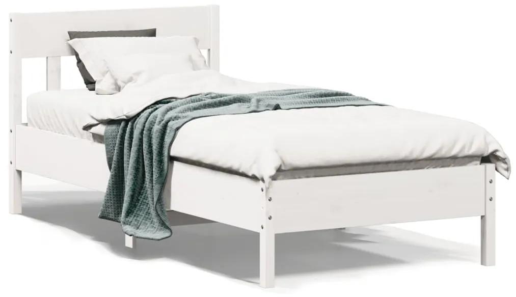 Πλαίσιο Κρεβατιού με Κεφαλάρι Λευκό 100x200εκ Μασίφ Ξύλο Πεύκου