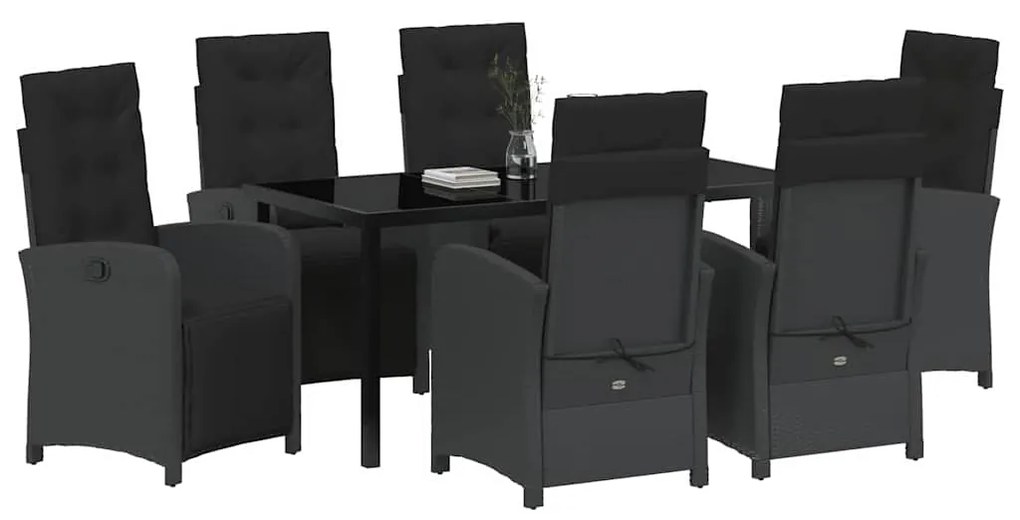 vidaXL Σέτ φαγητού για κήπο 7 pcs Μαύρο συνθετικό ρατάν