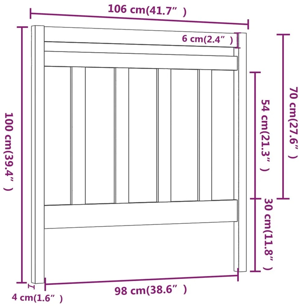 vidaXL Κεφαλάρι Κρεβατιού Λευκό 106 x 4 x 100 εκ. Μασίφ Ξύλο Πεύκου