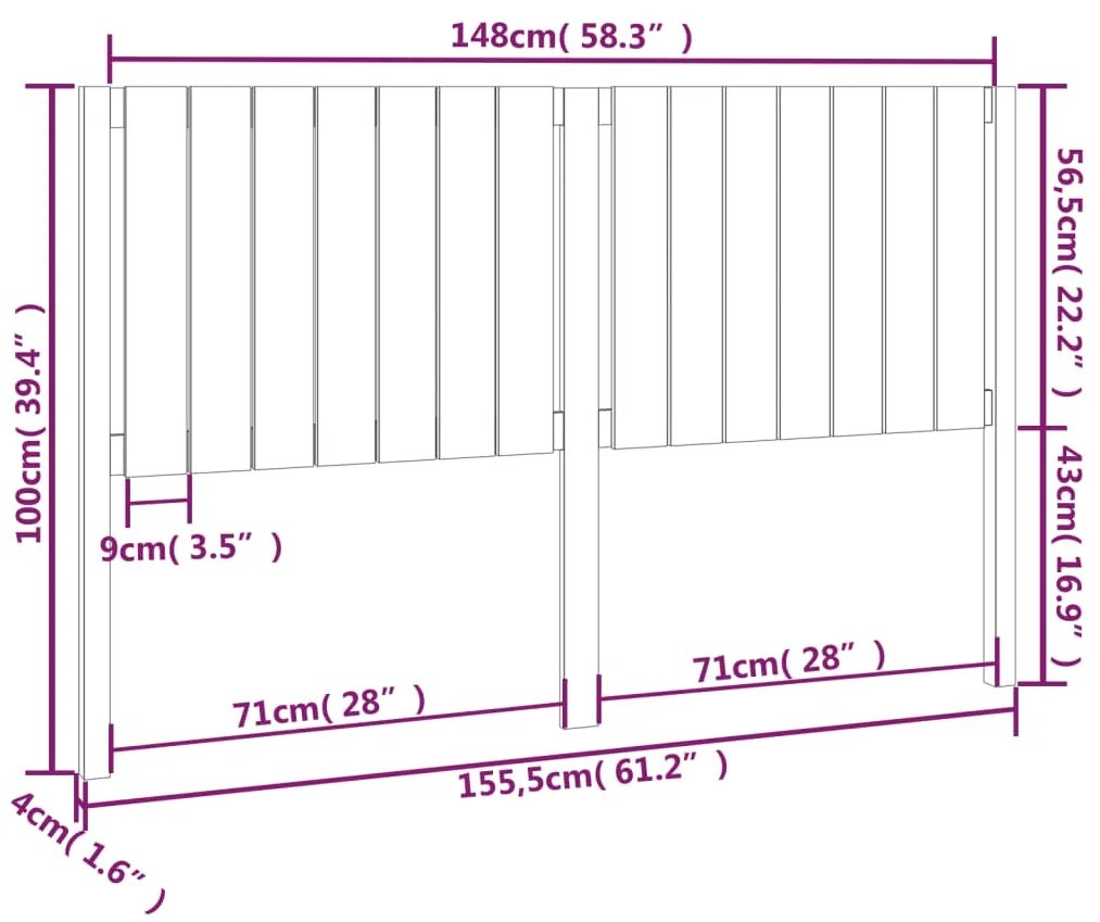 vidaXL Κεφαλάρι Κρεβατιού 155,5 x 4 x 100 εκ. από Μασίφ Ξύλο Πεύκου