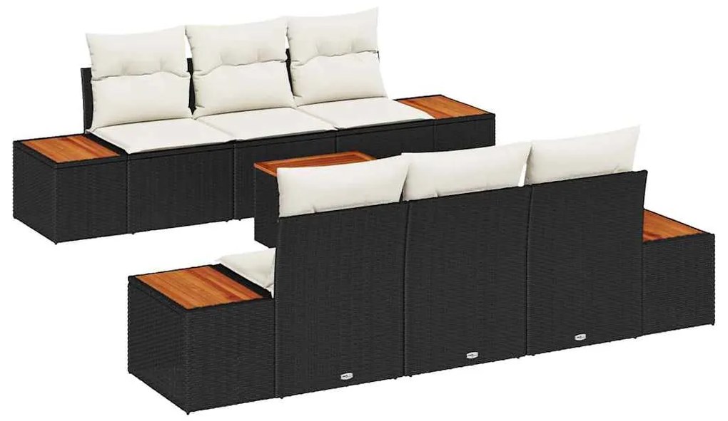 vidaXL Σετ Καναπέ Κήπου με μαξιλάρι 7 pcs Μαύρο Πολυ ράταν