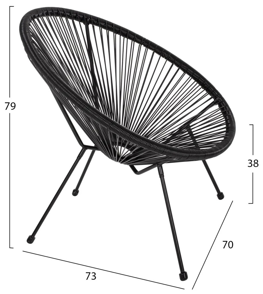 Σετ Κήπου Σαλόνι ACAPULCO 3 τεμ Μαύρο Μέταλλο - Rattan