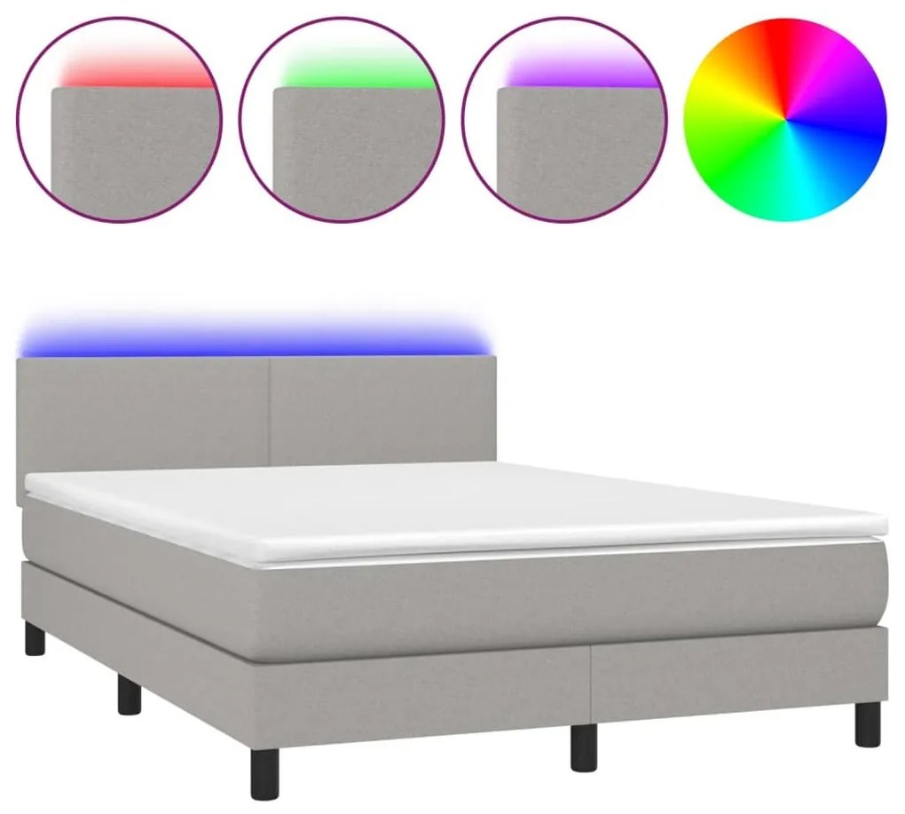 Κρεβάτι Boxspring με Στρώμα &amp; LED Αν.Γκρι 140x200 εκ Υφασμάτινο - Γκρι