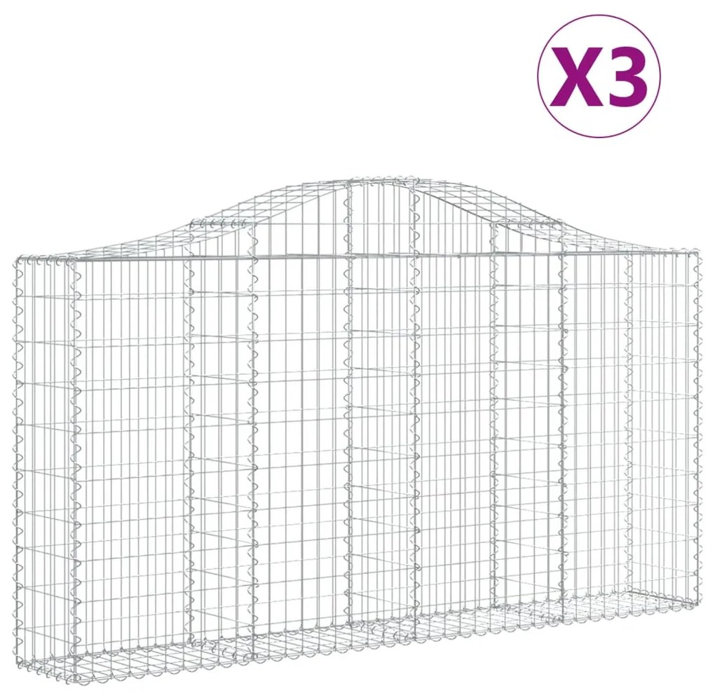 vidaXL Συρματοκιβώτια Τοξωτά 3 τεμ. 200x30x100/120 εκ. Γαλβαν. Ατσάλι