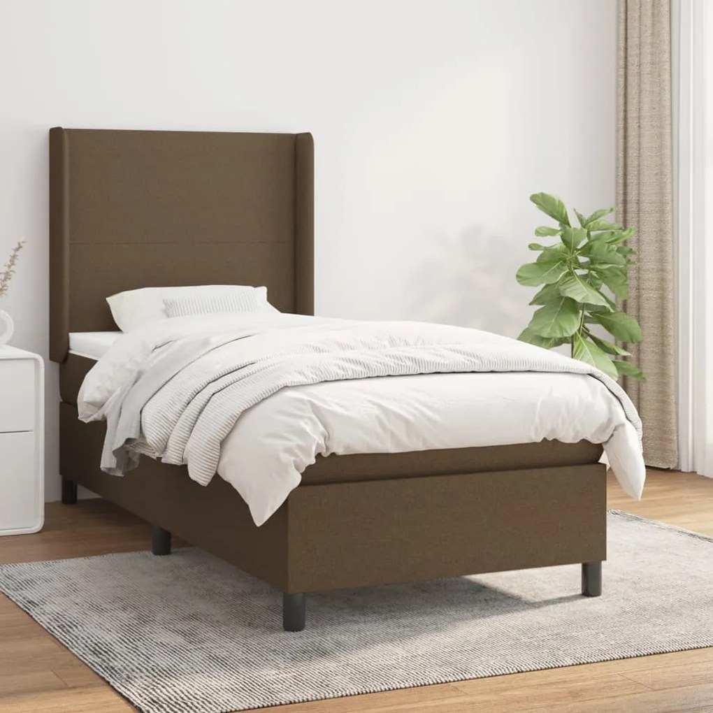 Κρεβάτι Boxspring με Στρώμα Σκούρο Καφέ 90x200 εκ. Υφασμάτινο