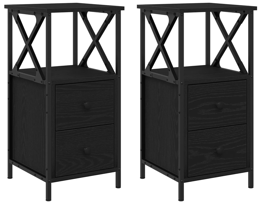 vidaXL Κομοδίνα 2 τμχ Μαύρη Δρυς 34x35,5x70 εκ Επεξεργασμένο Ξύλο