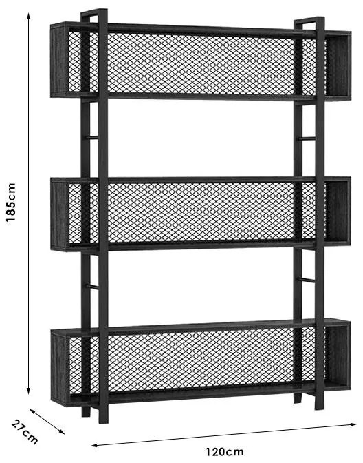 Βιβλιοθήκη Fifer καρυδί-μαύρο 120x27x185εκ