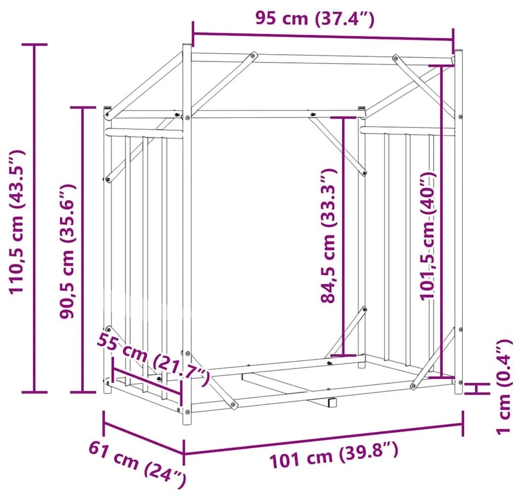 Ράφι για καυσόξυλα με κάλυμμα βροχής 101x61x110,5 εκ. - Μαύρο