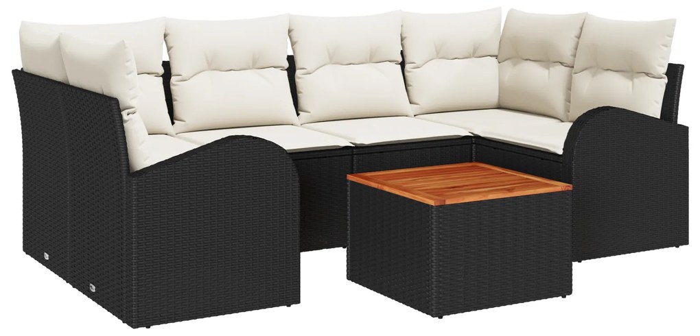 vidaXL Σετ καναπέ κήπου 7 pcs Μαύρος, λευκός Μέτριο Ρατάν και ξύλο