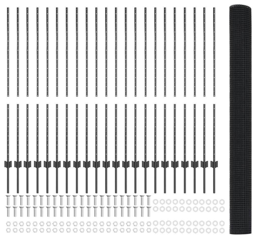 vidaXL Συρμάτινος Φράκτης με 44 U Posts Γκρι 1.4x50 μ Ατσάλι