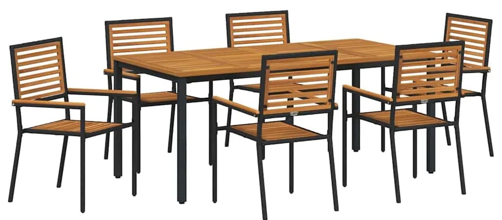 vidaXL Σέτ φαγητού για κήπο 7 pcs Μαύρος, Ξύλο 180 x 90 x 75 cm