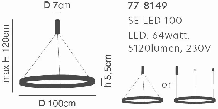 Γραμμικό Φωτιστικό SE LED 100 AMAYA PENDANT GOLD MAT Δ5 - 51W - 100W - 77-8149