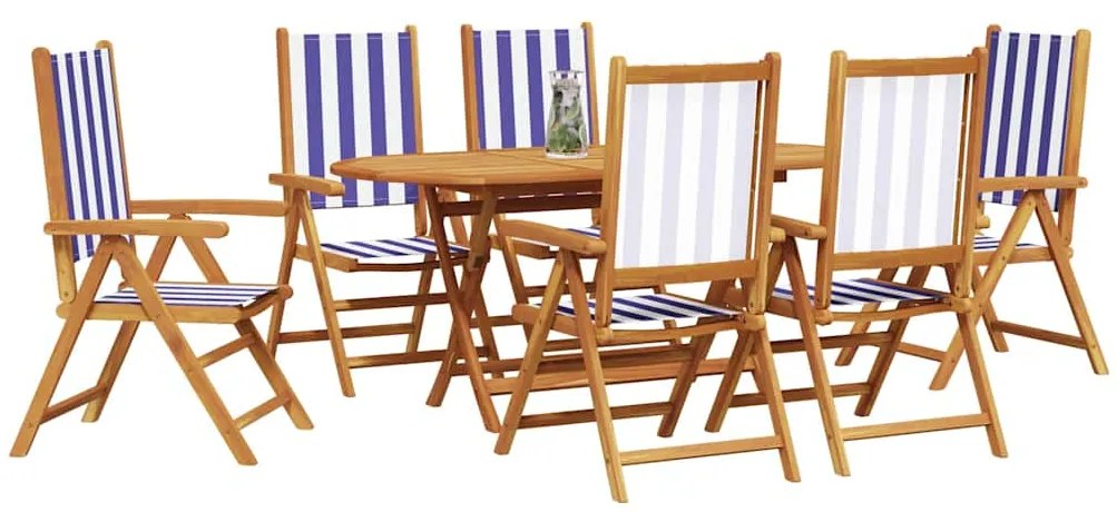 vidaXL Σέτ φαγητού για κήπο 7 pcs Μπλε και λευκό Μασίφ ξύλο ακακίας