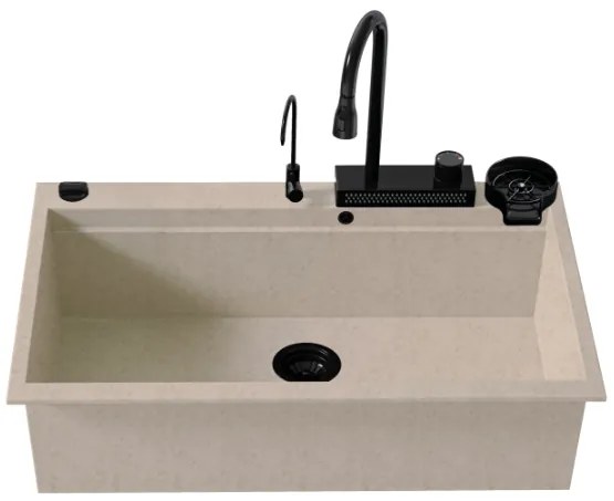 Sanitec Ultra Granite 850 Quartz Multi Ένθετος Γρανιτένιος Νεροχύτης 79Χ50cm Sabbia (Black accessories)