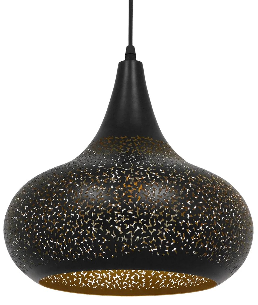 01590 GloboStar® GLOBOSTAR® JANIS 01590 Μοντέρνο Κρεμαστό Φωτιστικό Οροφής με Ντουί 1 x E27 AC 220-240V IP20 - Μαύρο &amp; Χρυσό - Μ30 x Π30 x Υ30cm