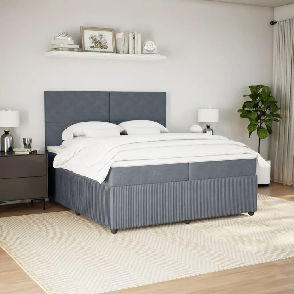 vidaXL Κρεβάτι Boxspring με Στρώμα Σκούρο Γκρι 200x200 εκ. Βελούδινο