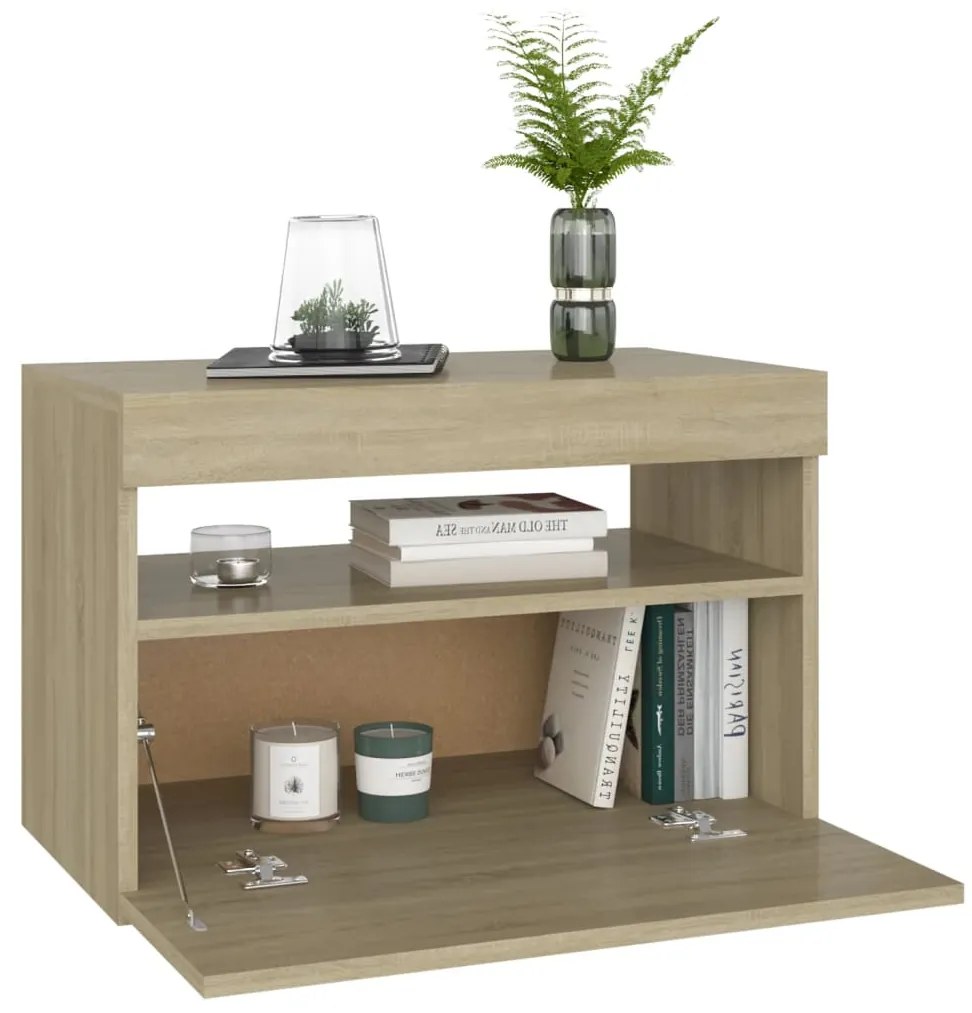 vidaXL Κομοδίνα με LED 2 τεμ. Sonoma Δρυς 60 x 35 x 40 εκ.