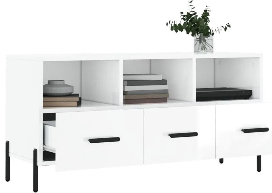 vidaXL Έπιπλο Τηλεόρασης Γυαλ. Λευκό 102x36x50 εκ. Επεξεργασμένο Ξύλο