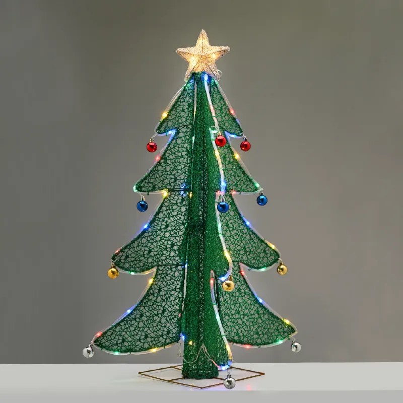 Δέντρο με Αστέρι 3D TINSEL FOLDABLE TREE WITH STAR 52 LED ΠΟΛΥΧΡΩΜΑ &amp; ΘΕΡΜΟ ΑΣΤΕΡΙ 40*40*93cm IP44 5m ΚΑΛ ACA X05481533