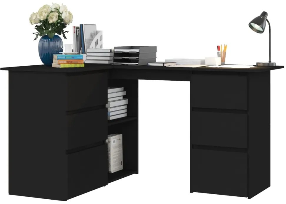 vidaXL Γραφείο Γωνιακό Μαύρο 145 x 100 x 76 εκ. από Επεξ. Ξύλο