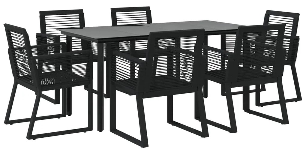 vidaXL Σετ Τραπεζαρίας Κήπου 7 Τεμαχίων Μαύρο από Ρατάν PVC