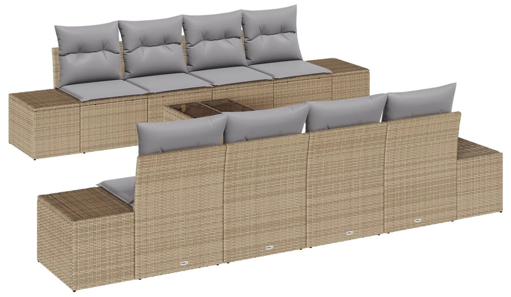 vidaXL Σετ καναπέ κήπου 9 τεμαχίων από πολυ rattan με μπεζ μαξιλάρια