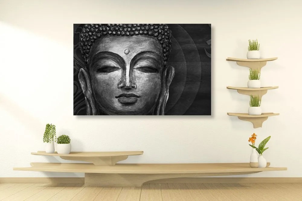 Εικόνα προσώπου του Βούδα σε ασπρόμαυρο - 120x80