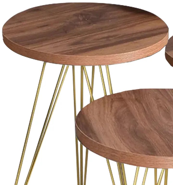 Βοηθητικά τραπέζια Wakmi pakoworld σετ 3τεμ φυσικό-πόδι χρυσό μέταλλο