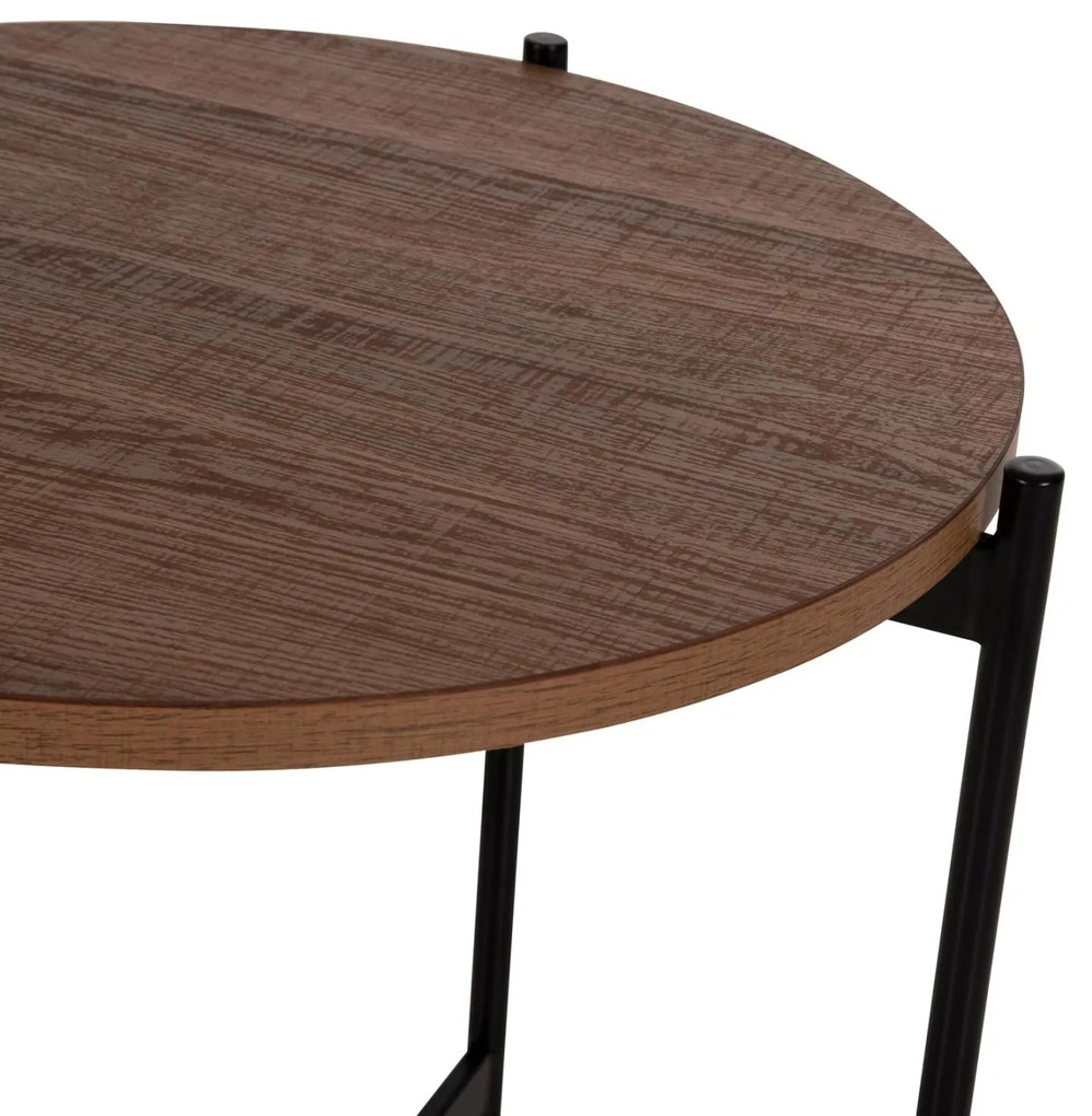 Τραπεζάκι σαλονιού C9589.04 MDF Καρυδί και Μαύρη Μεταλλική Βάση Φ50x55Υεκ. 50x50x55 εκ.