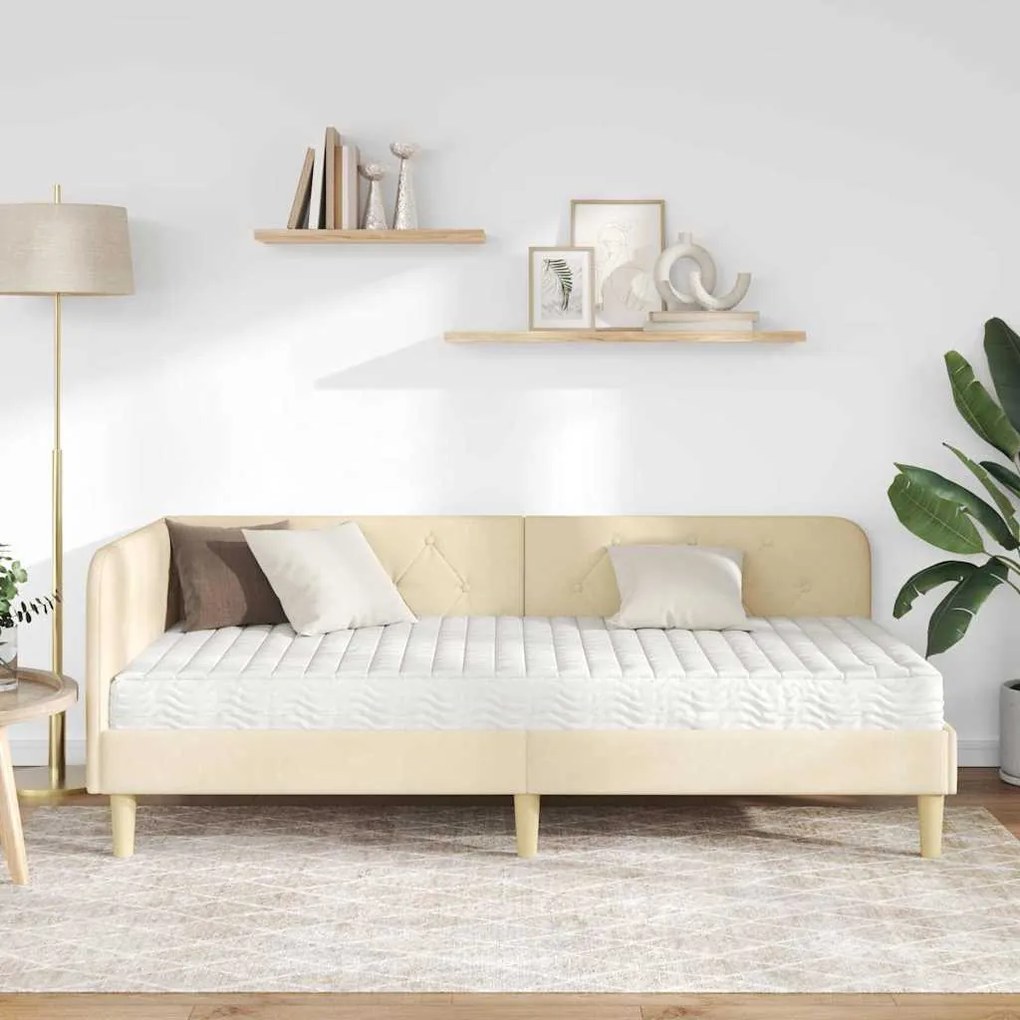 vidaXL Κρεβάτι Γωνίας με στρώμα με κεφαλάρι Κρεμ 90 x 200 cm ύφασμα