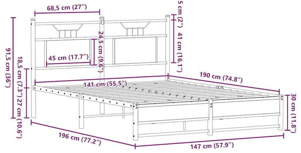 Πλαίσιο Κρεβατιού Χωρ. Στρώμα Sonoma Δρυς 140x190εκ. Επ. Ξύλο - Καφέ