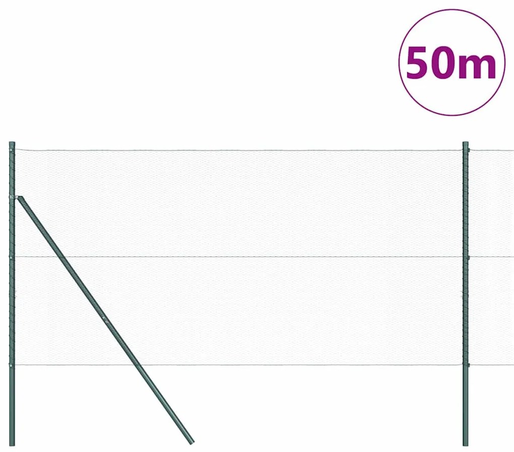 vidaXL Φράχτης με Στήλες. Πράσινο 1.4 x 50 m Ατσάλι με επικάλυψη PVC